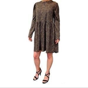 Zara Prairie Dress Womens Brown Black Floral Puff Long Sleeves Size Small